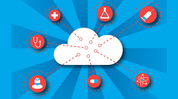 Illustration of health related icons connected to a cloud